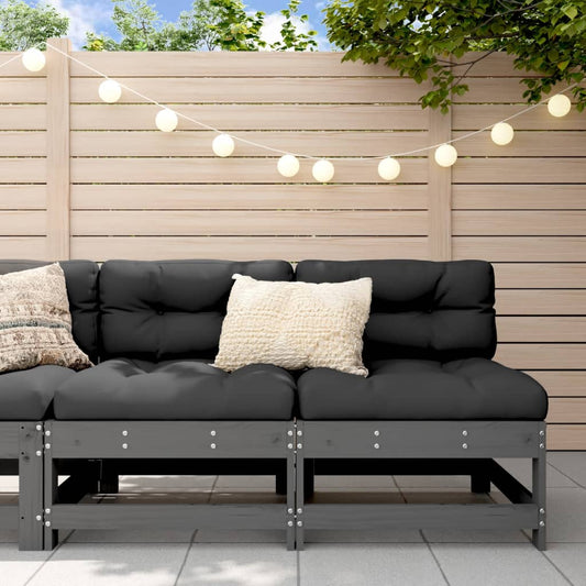 Medium sofas for the garden, 2 pcs., gray, solid pine wood