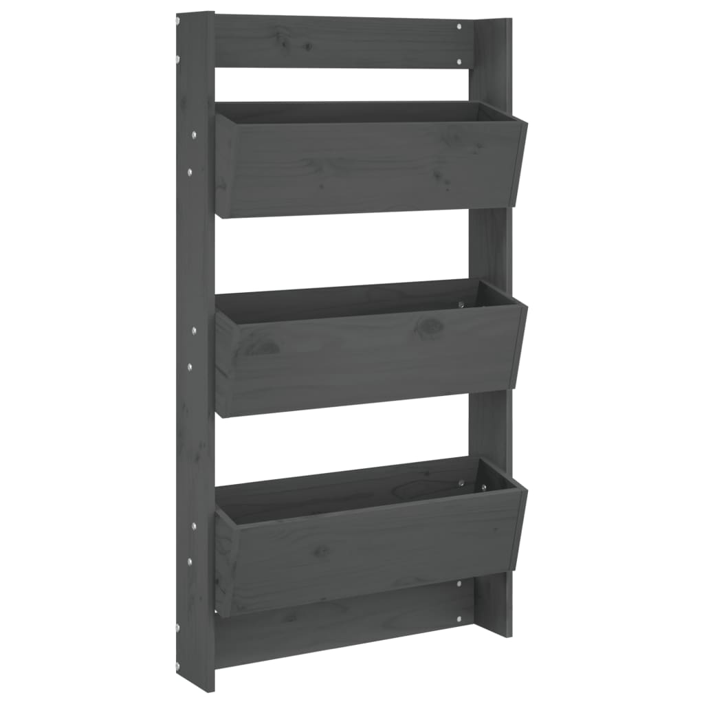 Jardinieră de perete cu 3 niveluri gri 60x18,5x110 cm lemn pin