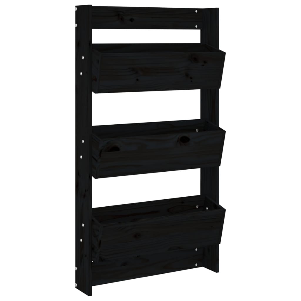 Jardinieră de perete cu 3 niveluri negru 60x18,5x110cm lemn pin