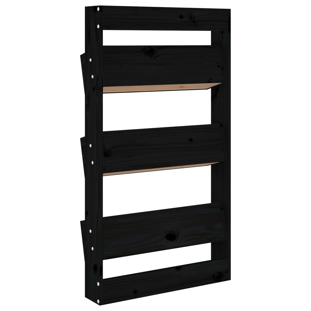 Jardinieră de perete cu 3 niveluri negru 60x18,5x110cm lemn pin