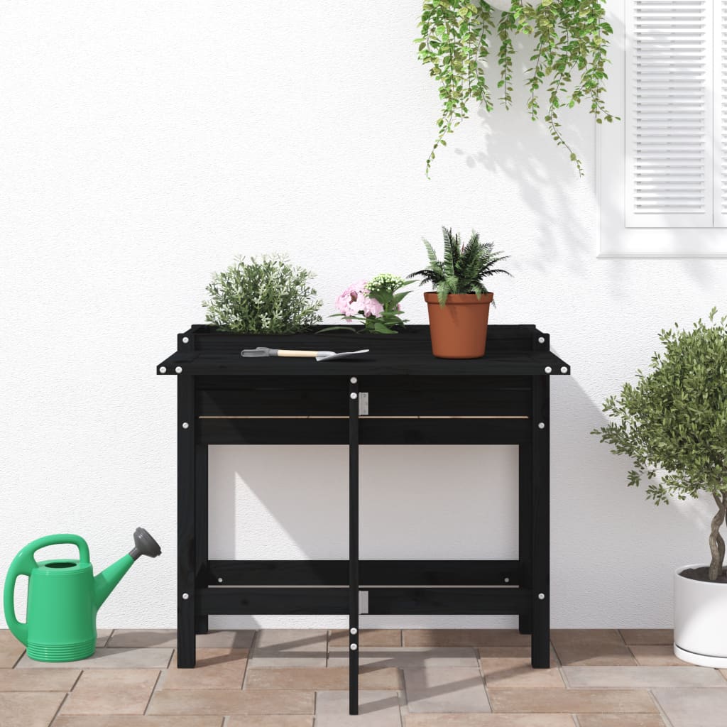Jardinieră de grădină cu blat pliabil negru lemn masiv pin