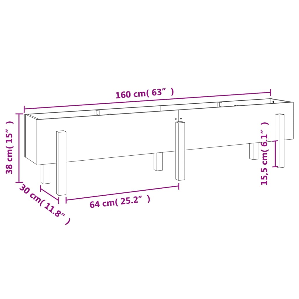 Strat înălțat de grădină maro miere 160x30x38 cm lemn masiv pin