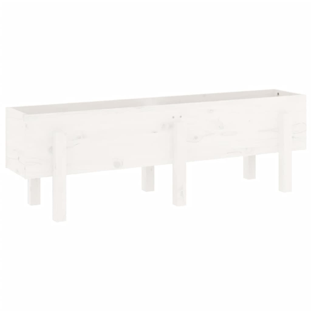 Strat înălțat de grădină, alb, 121x30x38 cm, lemn masiv de pin