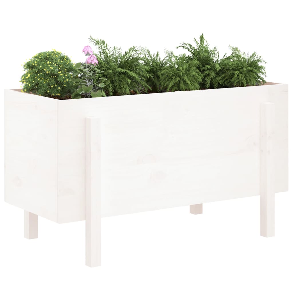 Strat înălțat de grădină, alb, 101x50x57 cm, lemn masiv de pin