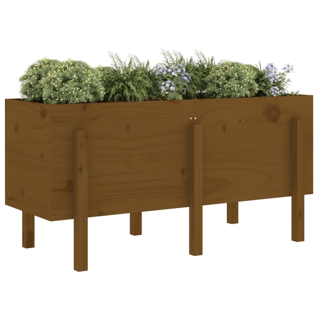 Strat înălțat de grădină maro miere 121x50x57 cm lemn masiv pin