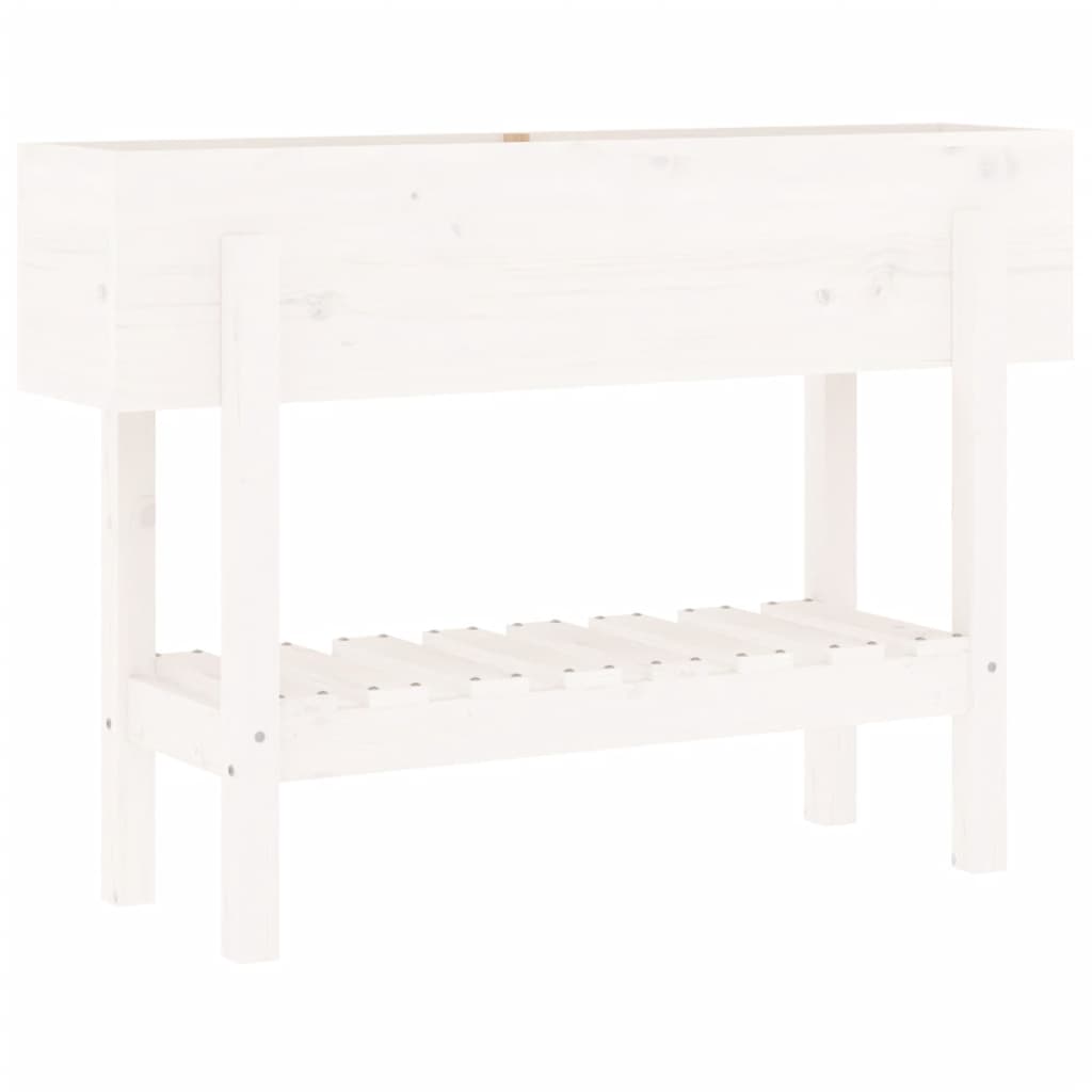 Strat înălțat de grădină, alb, 101x30x69 cm, lemn masiv de pin