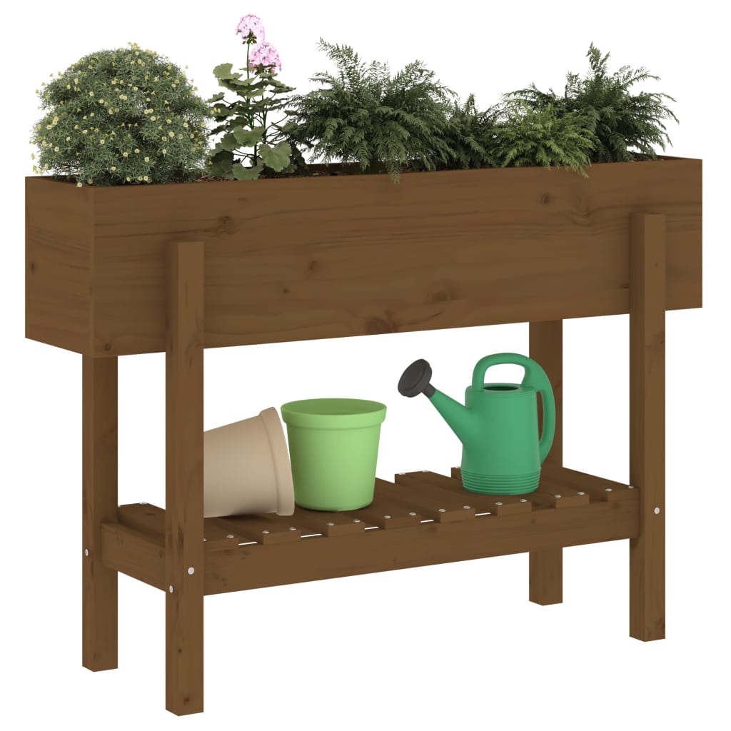 Strat înălțat de grădină maro miere 101x30x69 cm lemn masiv pin