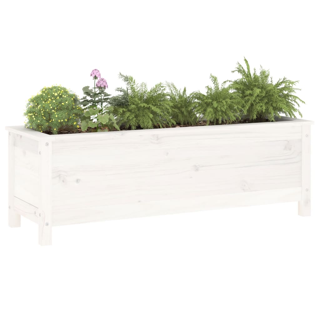 Strat înălțat de grădină, alb, 119,5x40x39 cm, lemn masiv pin