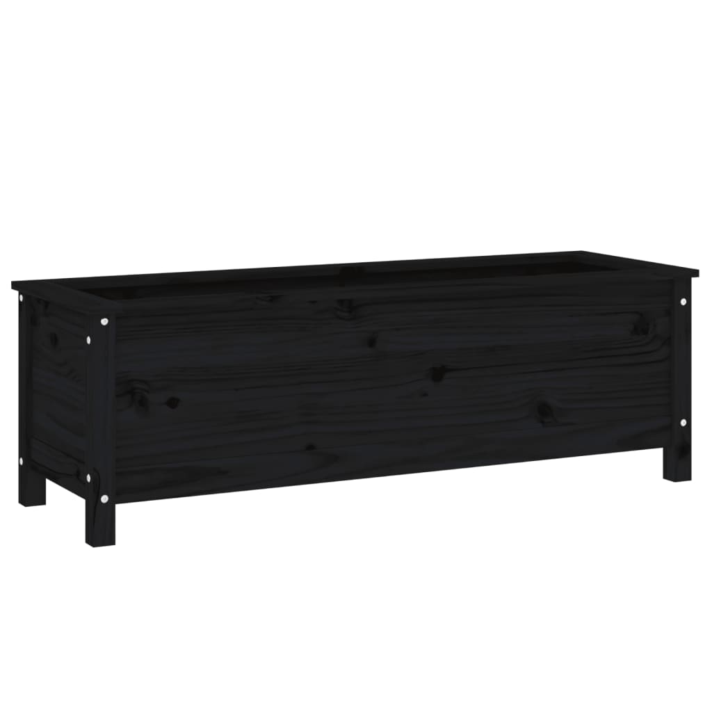 Strat înălțat de grădină, negru, 119,5x40x39 cm, lemn masiv pin