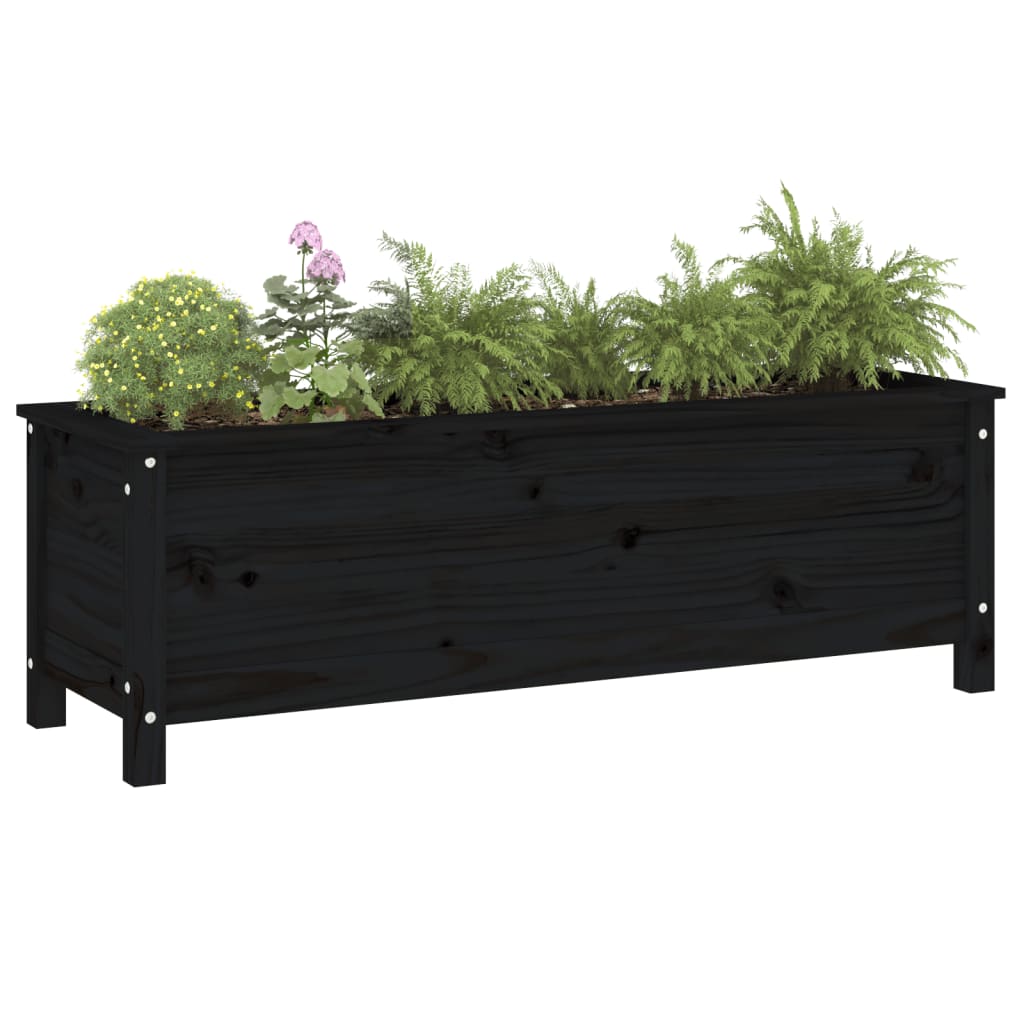 Strat înălțat de grădină, negru, 119,5x40x39 cm, lemn masiv pin
