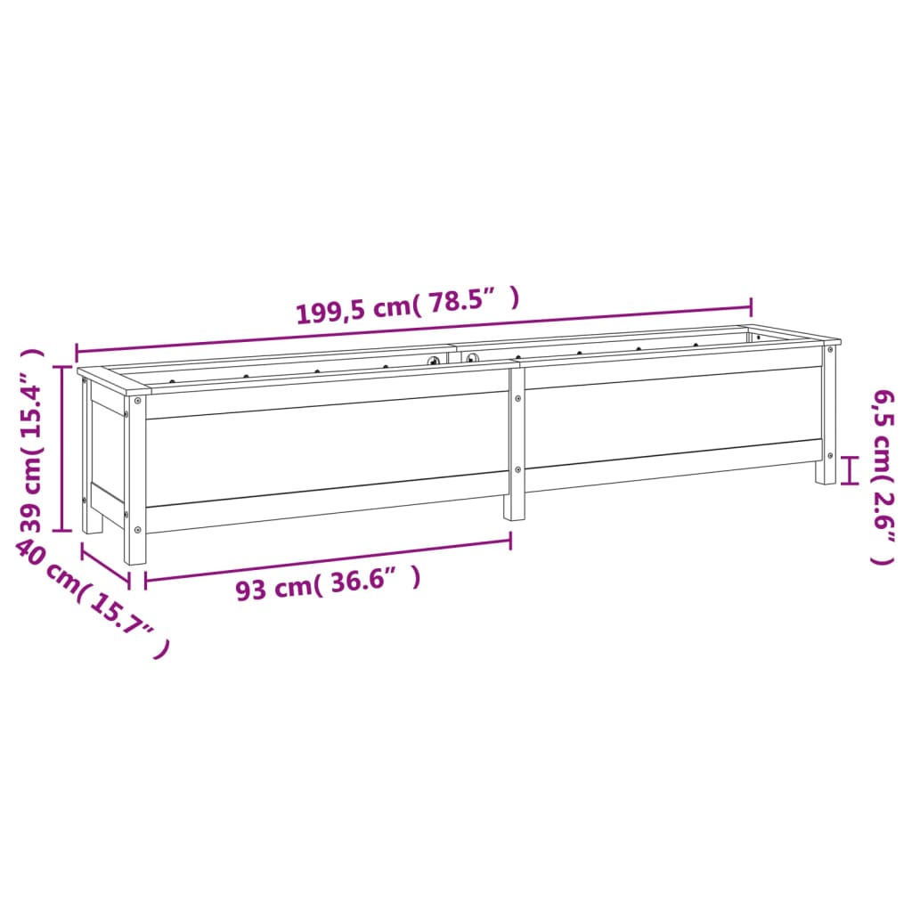 Strat înălțat grădină maro miere 199,5x40x39 cm lemn masiv pin