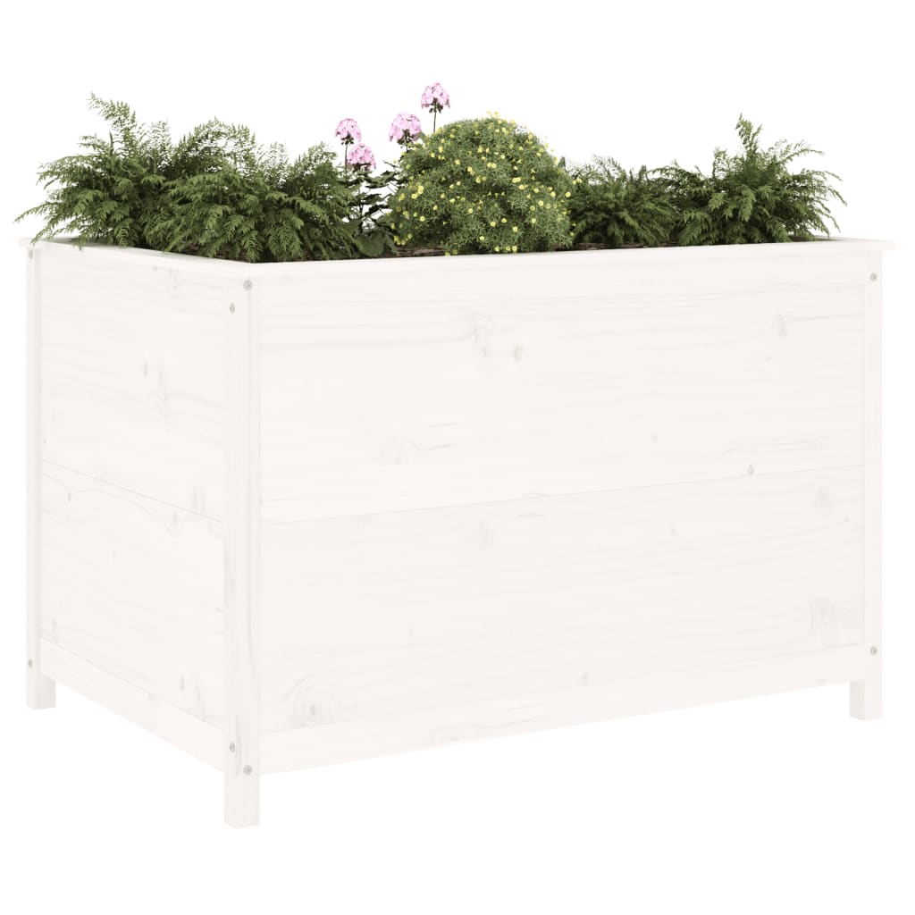 Strat înălțat de grădină, alb, 119,5x82,5x78 cm, lemn masiv pin