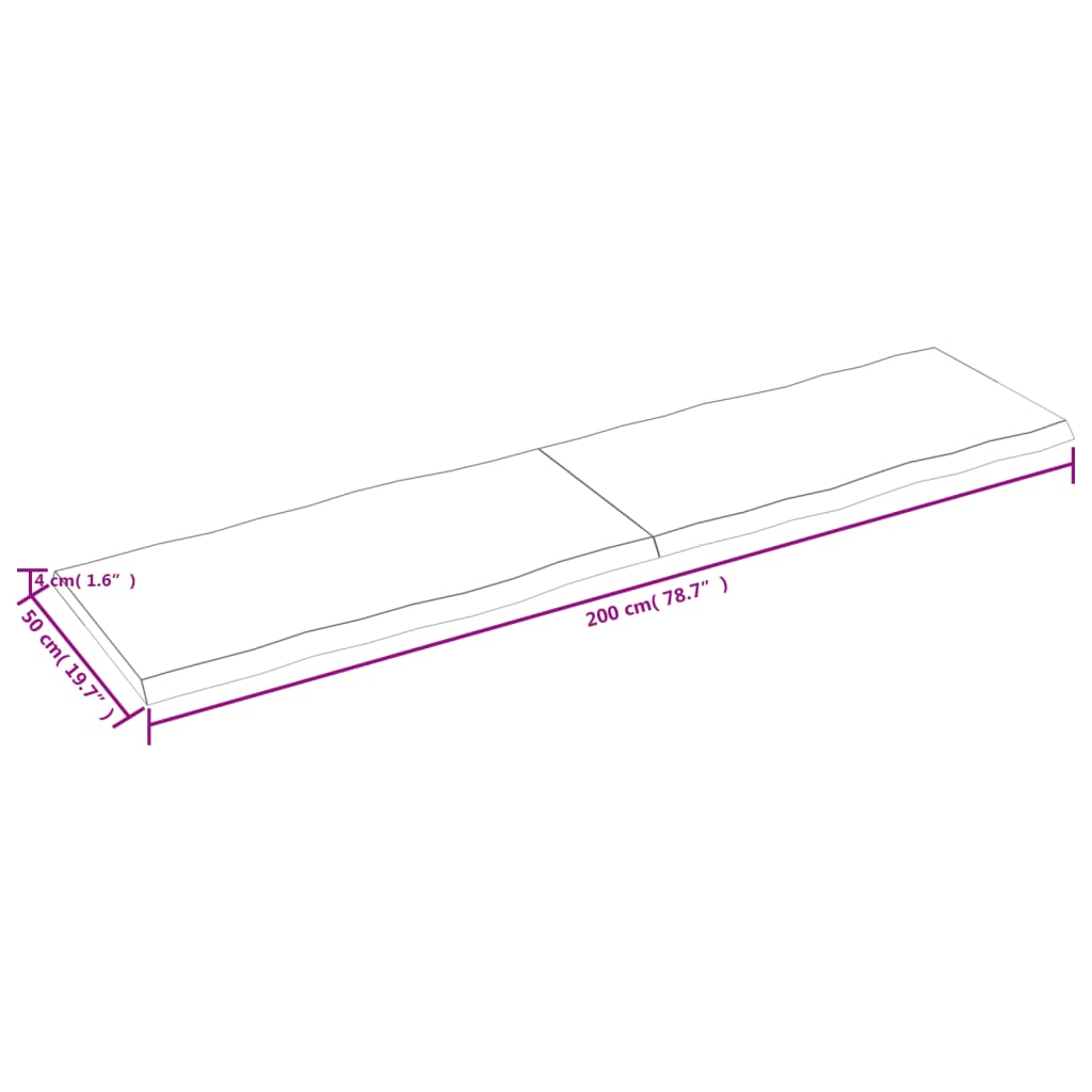 Blat masă 200x50x(2-4) cm lemn stejar netratat contur organic