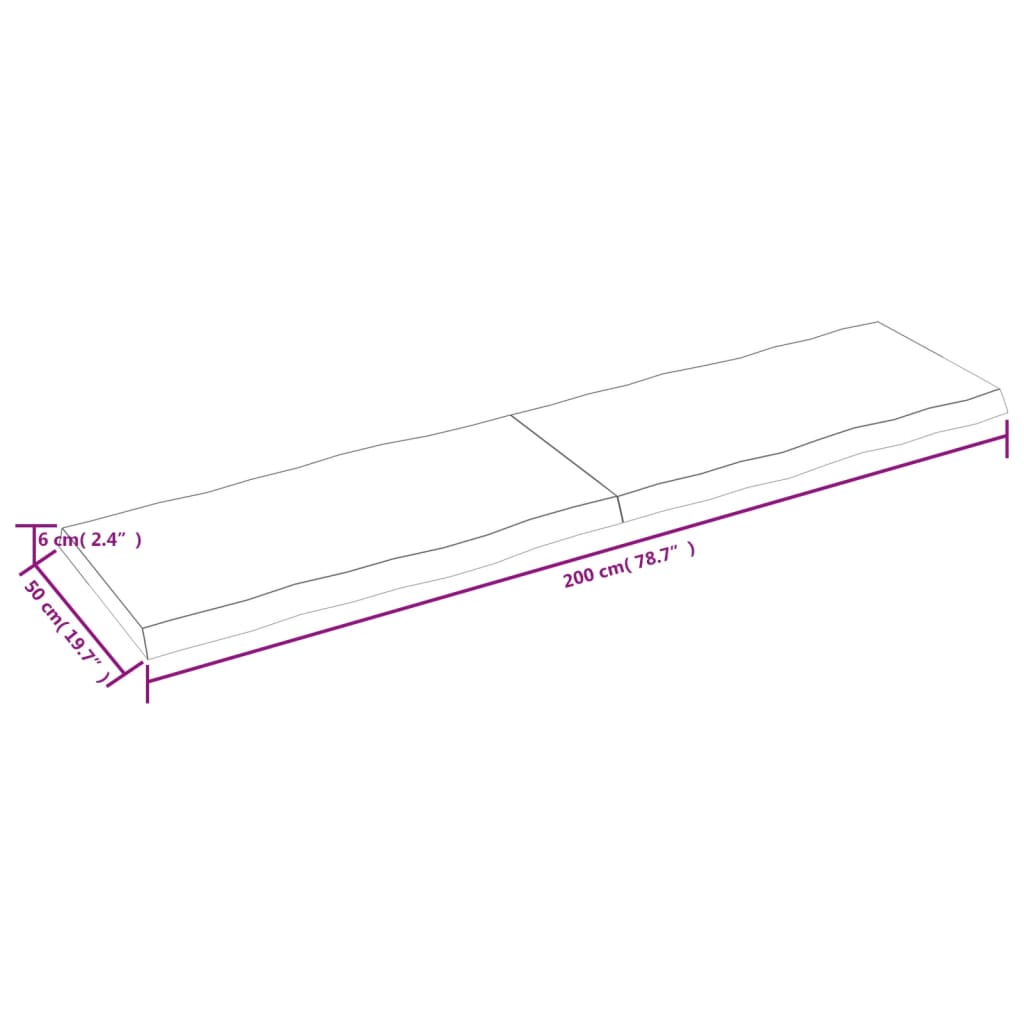 Blat masă 200x50x(2-6) cm lemn stejar netratat contur organic