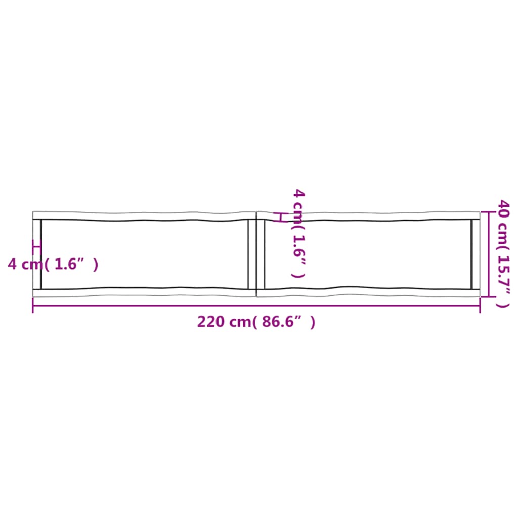 Blat masă 220x40x(2-4) cm lemn stejar netratat contur organic