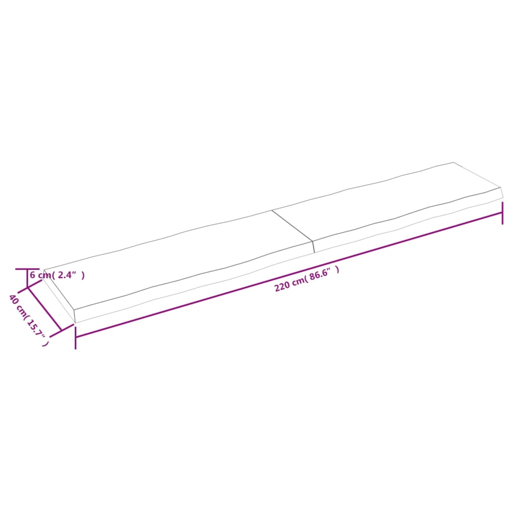 Blat masă 220x40x(2-6) cm lemn stejar netratat contur organic