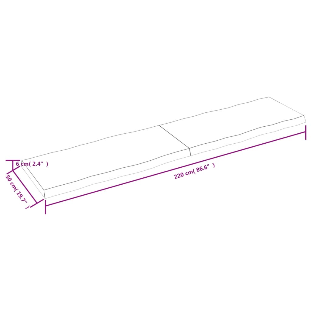 Blat masă 220x50x(2-6) cm lemn stejar netratat contur organic