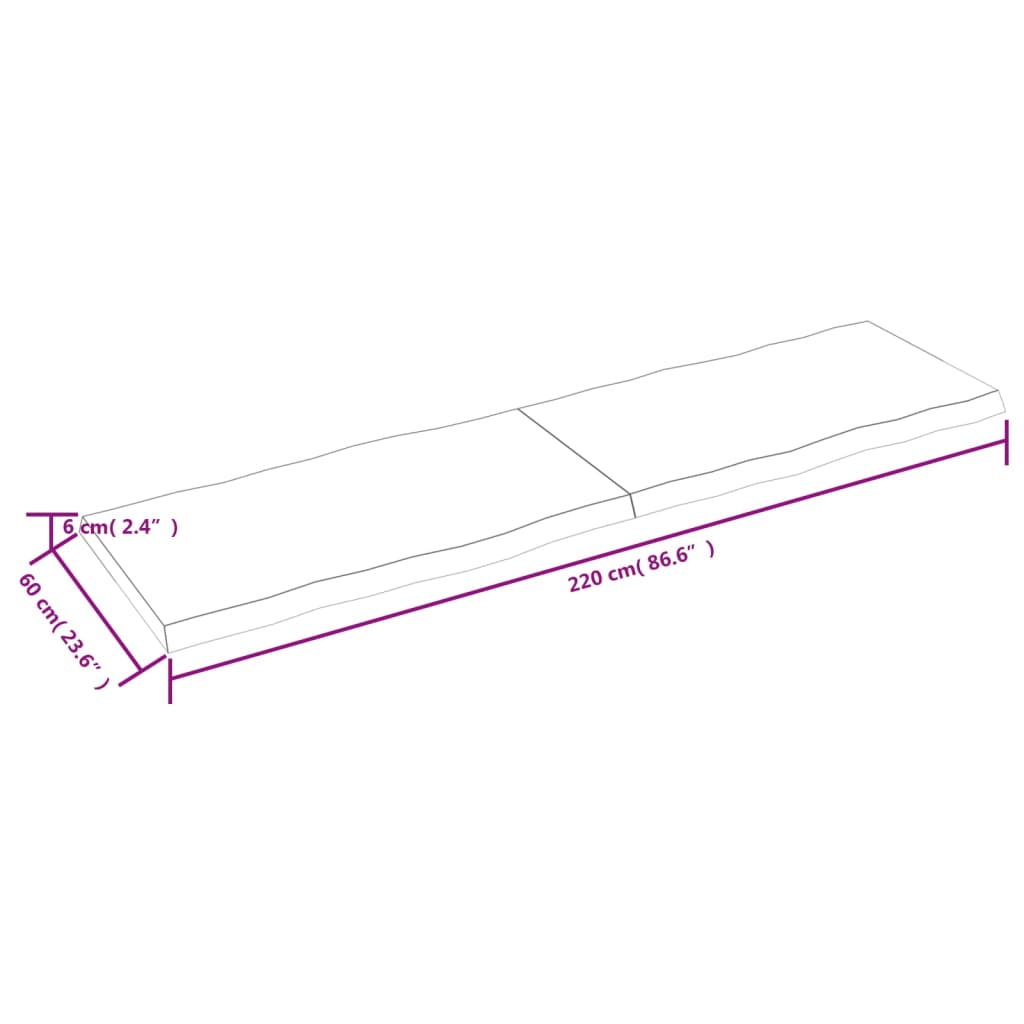 Blat masă 220x60x(2-6) cm lemn stejar netratat contur organic