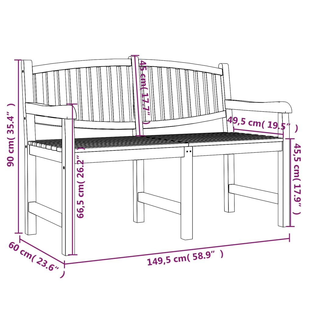 Garden bench, 149.5x60x90 cm, solid teak wood
