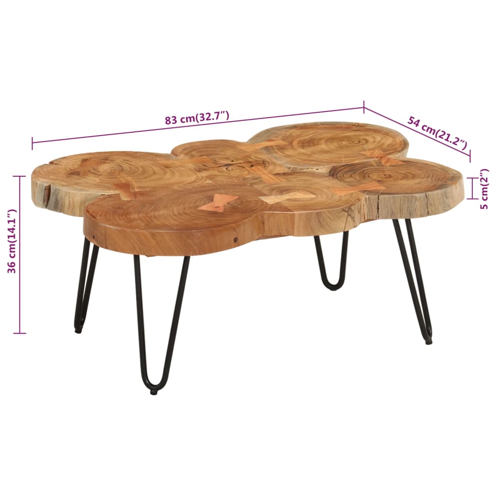 Măsuță de cafea, 36 cm, 6 trunchiuri, lemn masiv de acacia