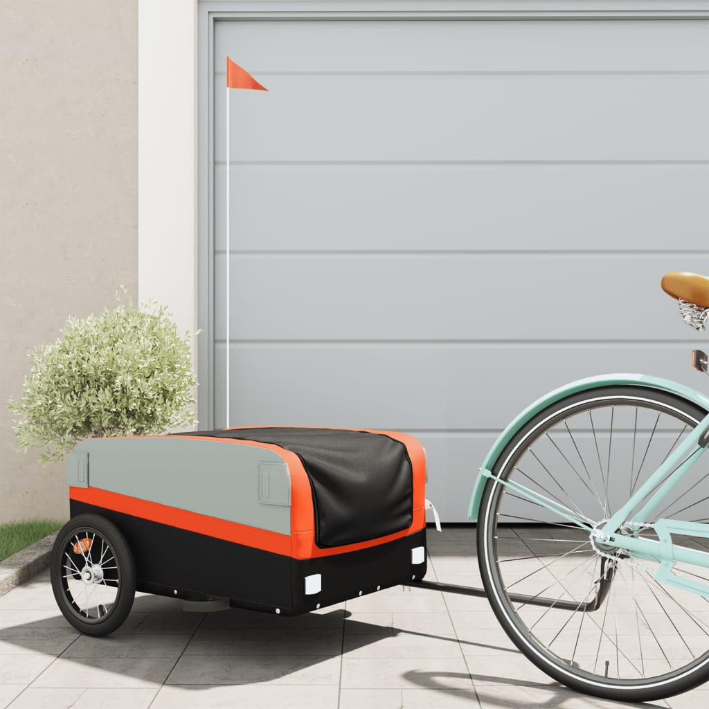 Bicycle trailer, black and orange, 45 kg, iron