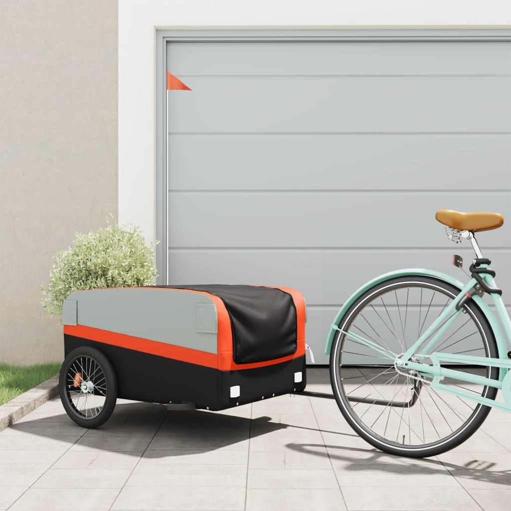 Bicycle trailer, black and orange, 45 kg, iron