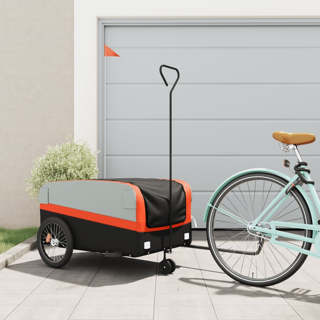 Bicycle trailer, black and orange, 45 kg, iron