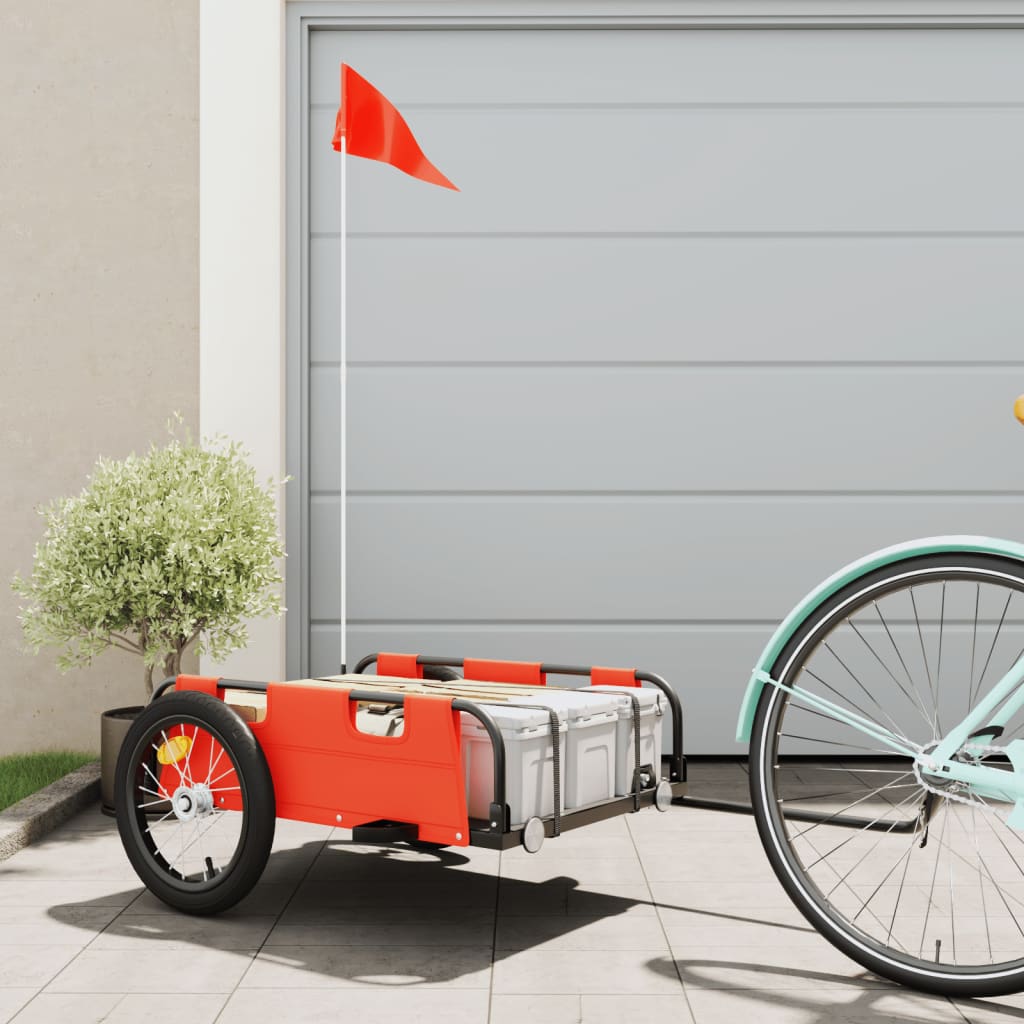 Bicycle trailer, orange, oxford fabric and iron