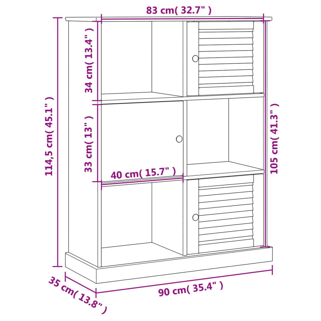 Bibliotecă VIGO, alb, 90x35x114,5 cm, lemn masiv de pin