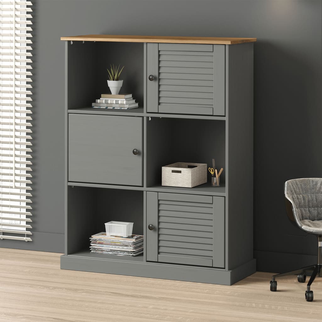 Bibliotecă VIGO, gri, 90x35x114,5 cm, lemn masiv de pin
