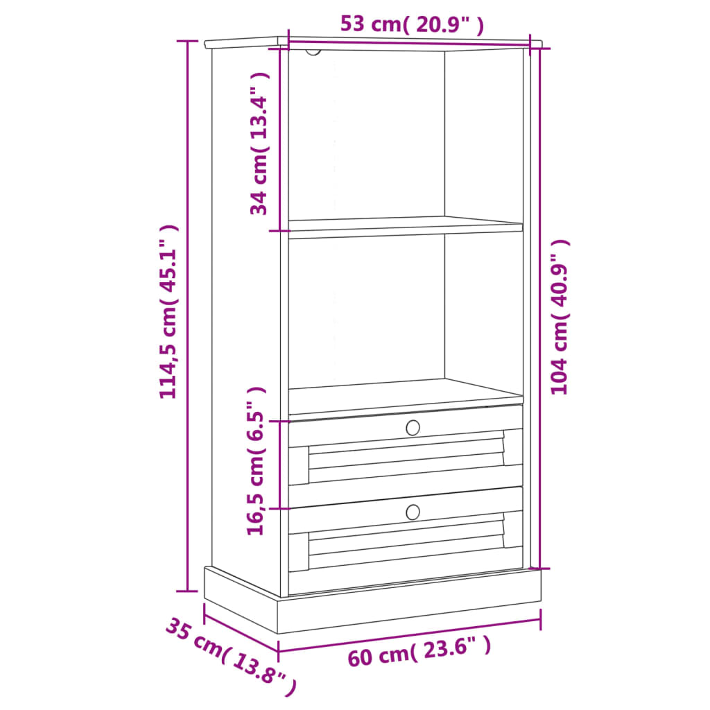 Bibliotecă VIGO, gri, 60x35x114,5 cm, lemn masiv de pin
