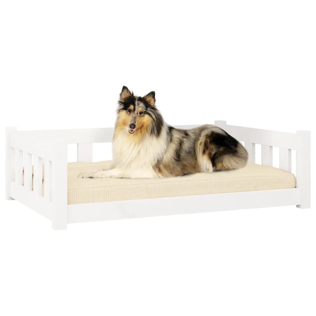 Dog bed, white, 95.5x65.5x28 cm, solid pine wood