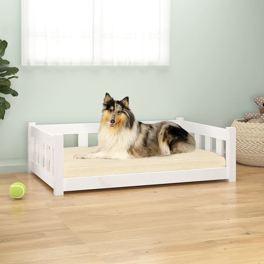 Dog bed, white, 95.5x65.5x28 cm, solid pine wood
