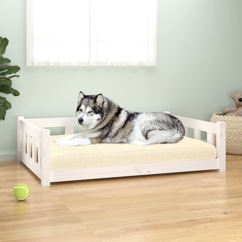 Dog bed, white, 105.5x75.5x28 cm, solid pine wood