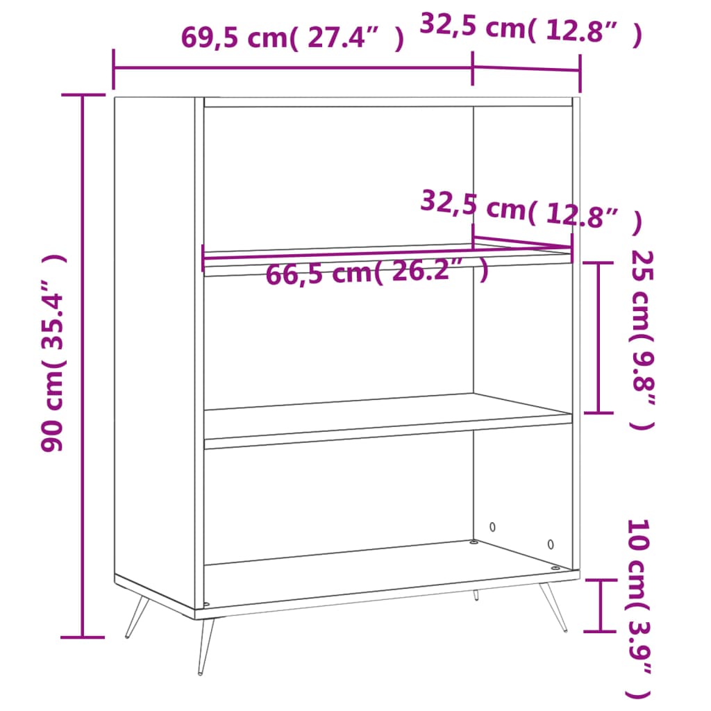 Bibliotecă, albă, 69,5x32,5x90 cm, lemn compozit