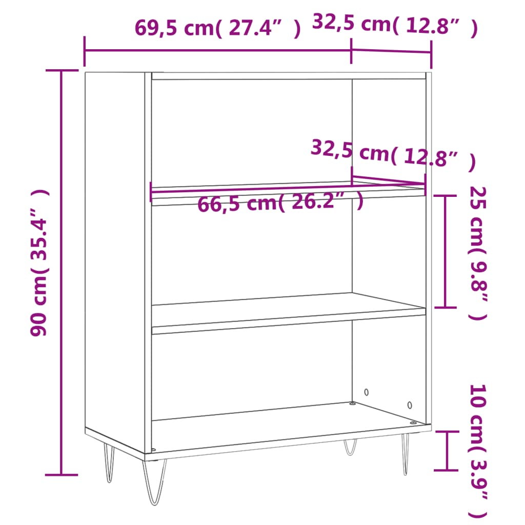 Bibliotecă, sonoma gri, 69,5x32,5x90 cm, lemn compozit