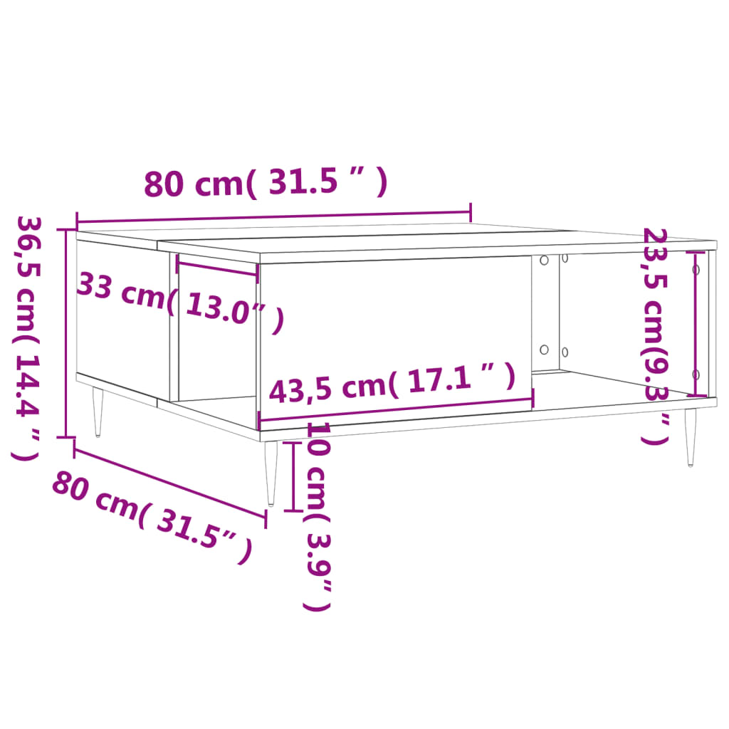 Coffee table, sonoma grey, 80x80x36.5 cm, processed wood