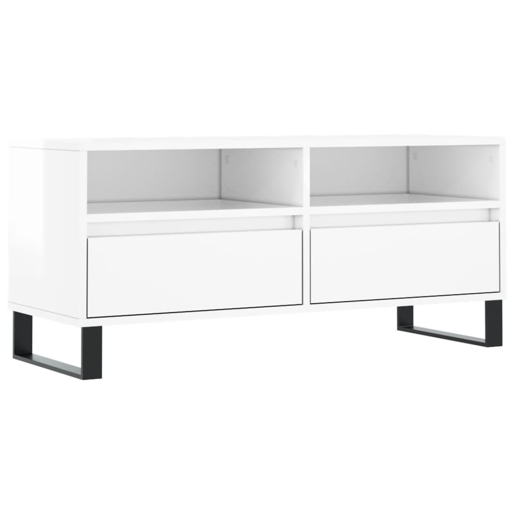 Comodă TV, alb extralucios, 100x34,5x44,5 cm, lemn prelucrat