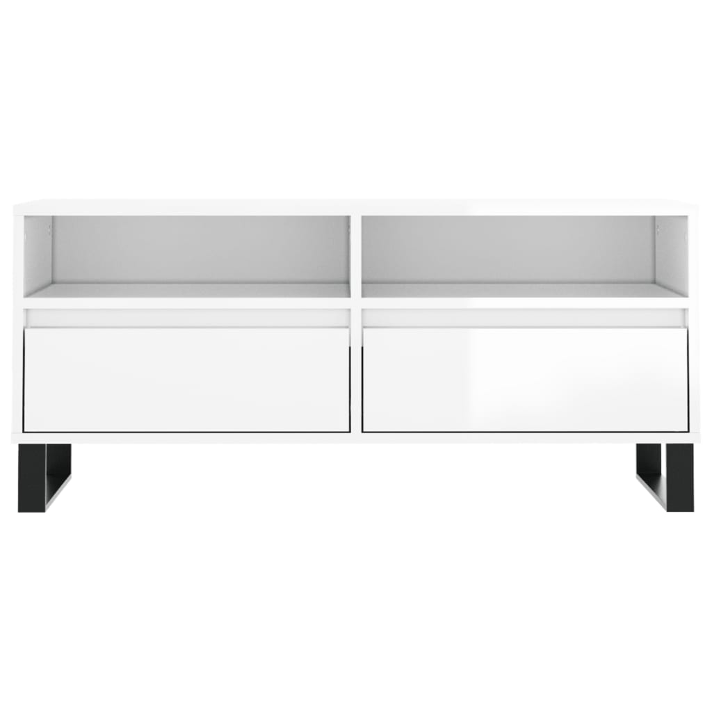 Comodă TV, alb extralucios, 100x34,5x44,5 cm, lemn prelucrat