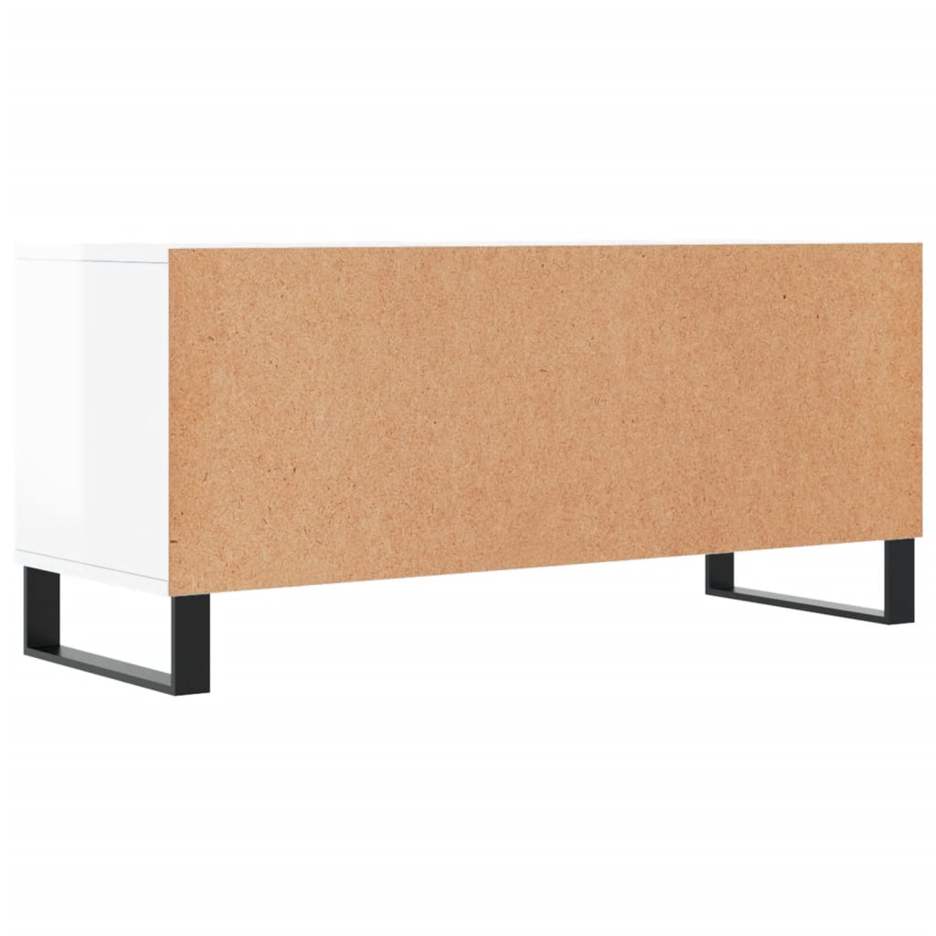 Comodă TV, alb extralucios, 100x34,5x44,5 cm, lemn prelucrat