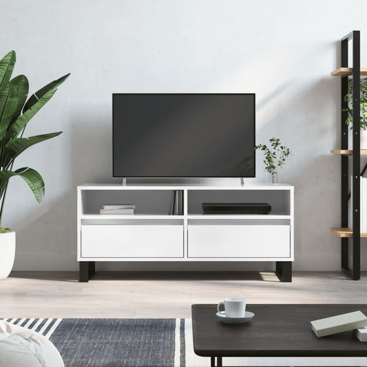 Comodă TV, alb extralucios, 100x34,5x44,5 cm, lemn prelucrat