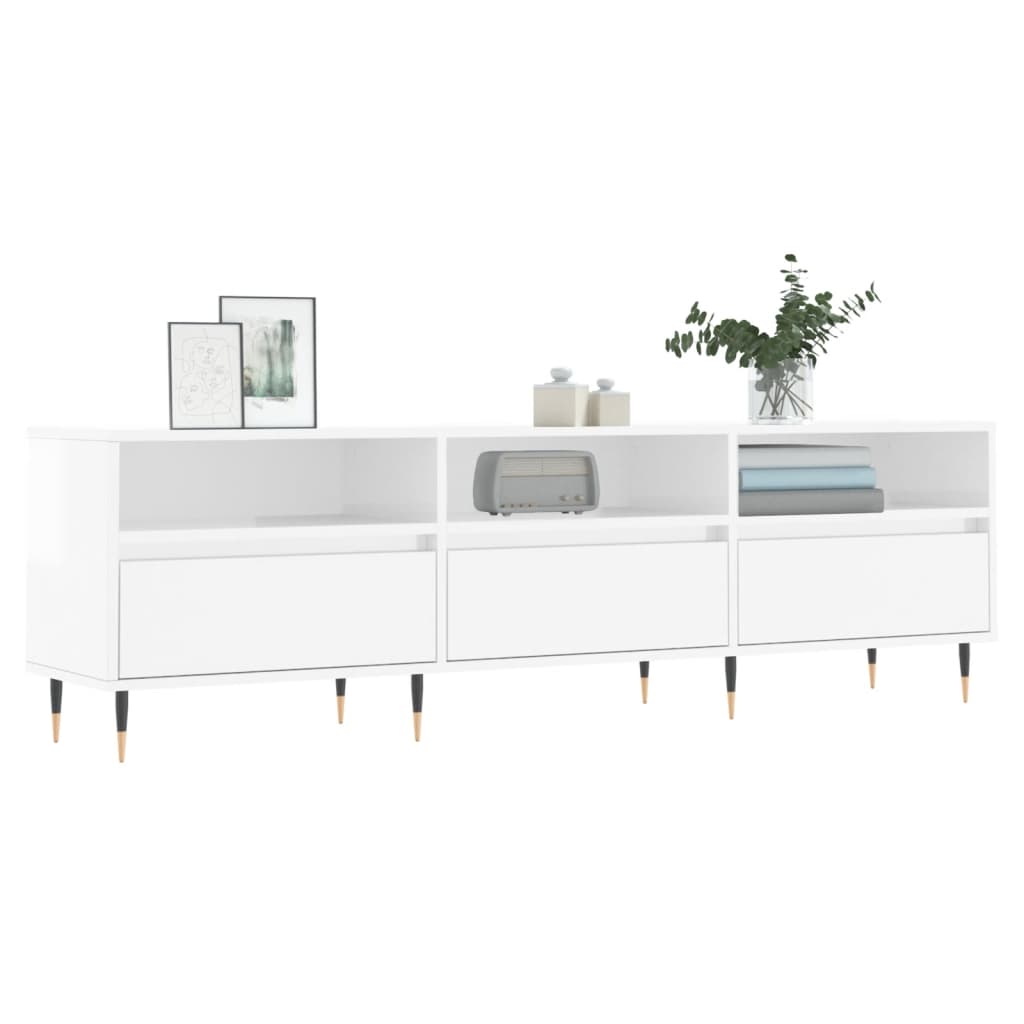 TV sideboard, extra-glossy white, 150x30x44.5 cm, processed wood