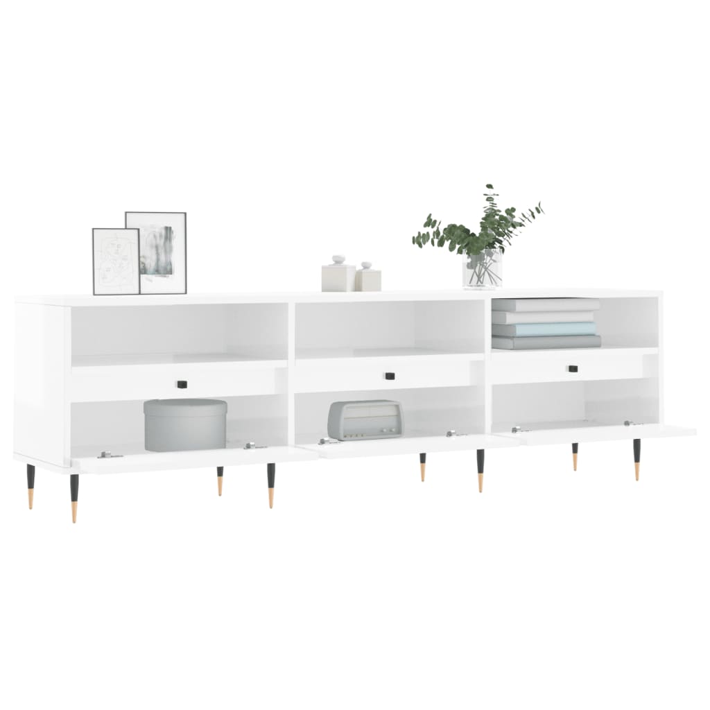 TV sideboard, extra-glossy white, 150x30x44.5 cm, processed wood