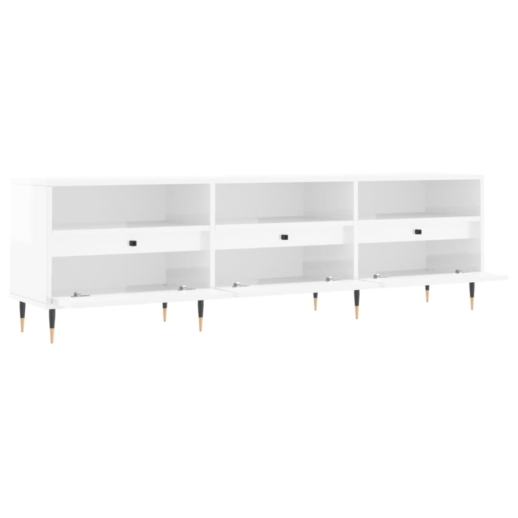TV sideboard, extra-glossy white, 150x30x44.5 cm, processed wood