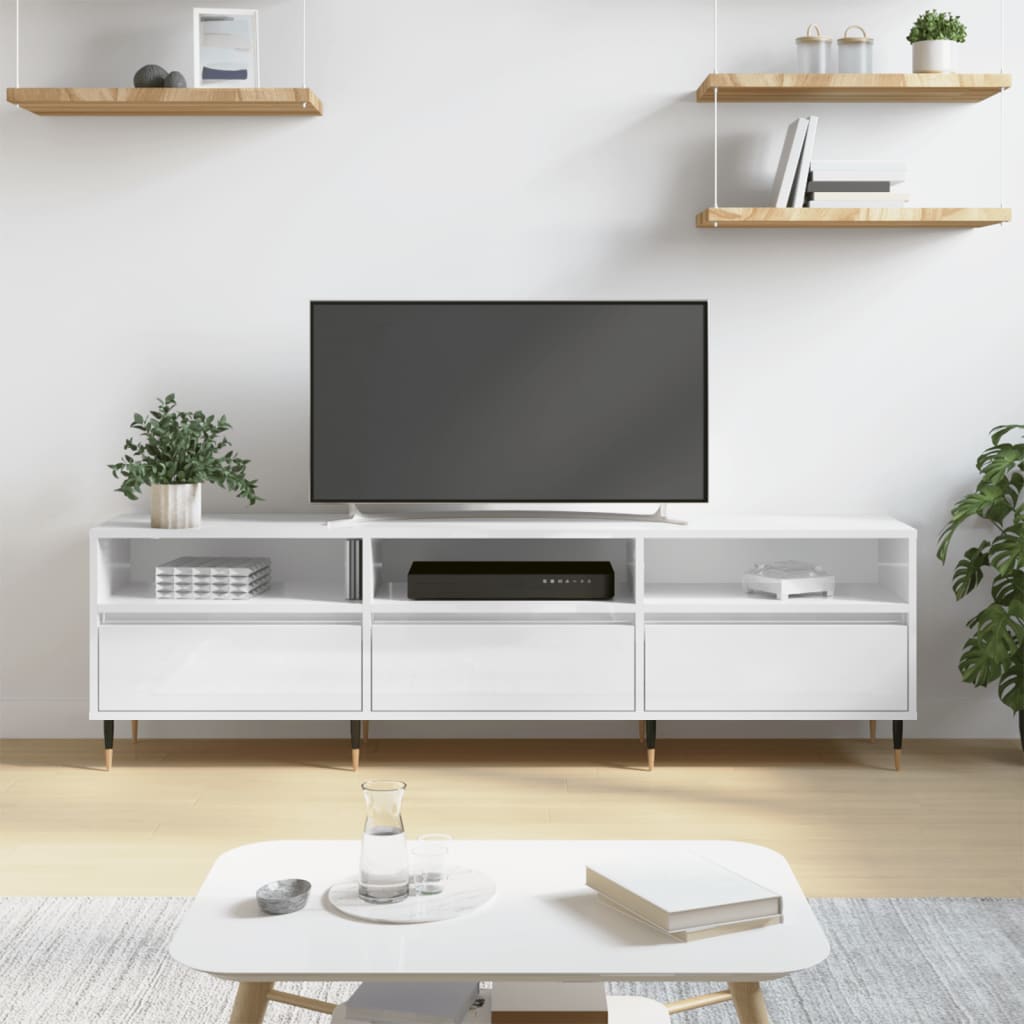 TV sideboard, extra-glossy white, 150x30x44.5 cm, processed wood