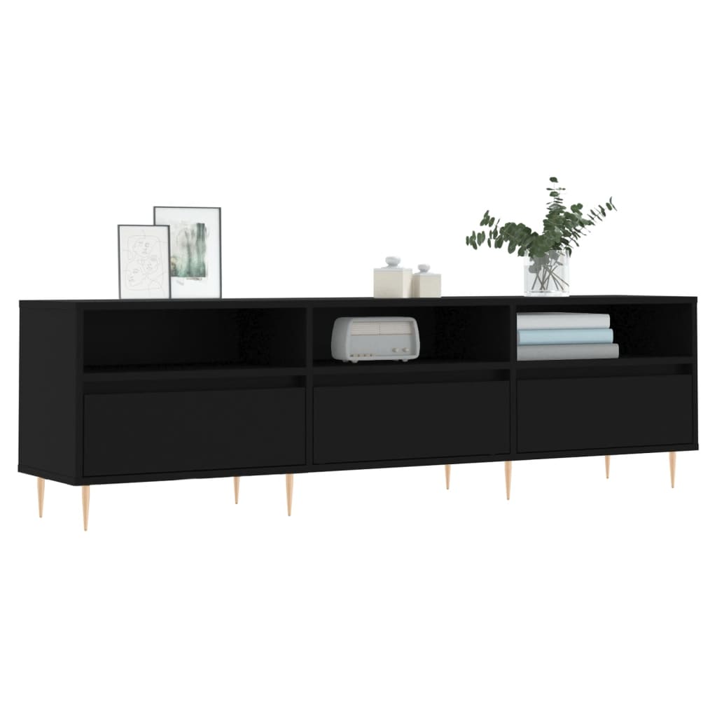 TV sideboard, black, 150x30x44.5 cm, processed wood