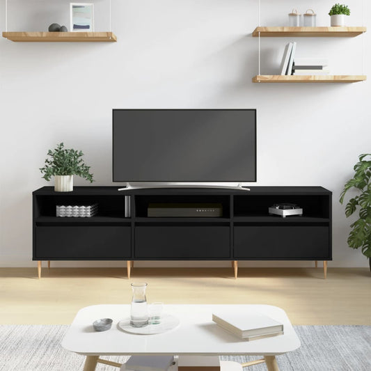 TV sideboard, black, 150x30x44.5 cm, processed wood