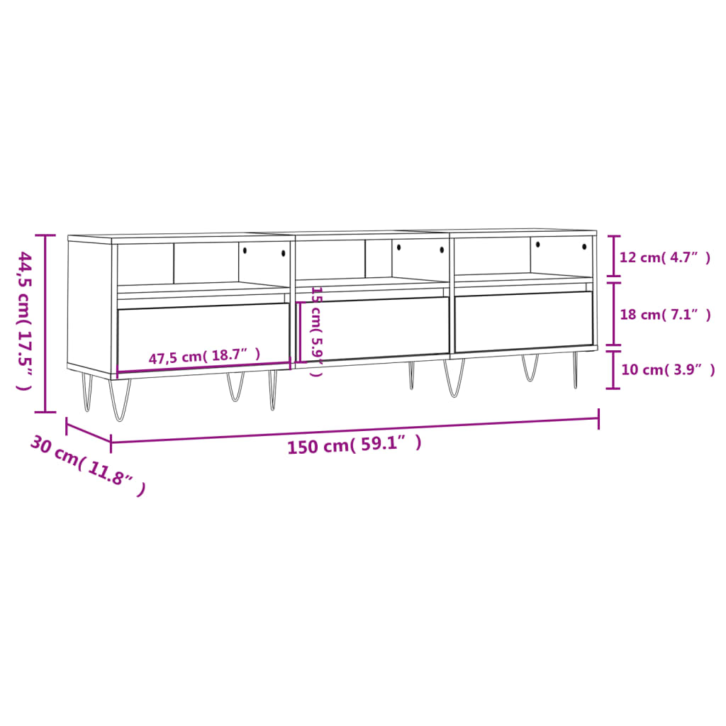 Comodă TV, alb, 150x30x44,5 cm, lemn prelucrat