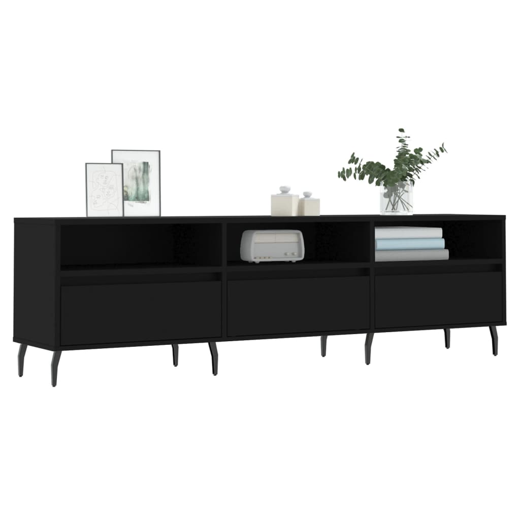 TV sideboard, black, 150x30x44.5 cm, processed wood