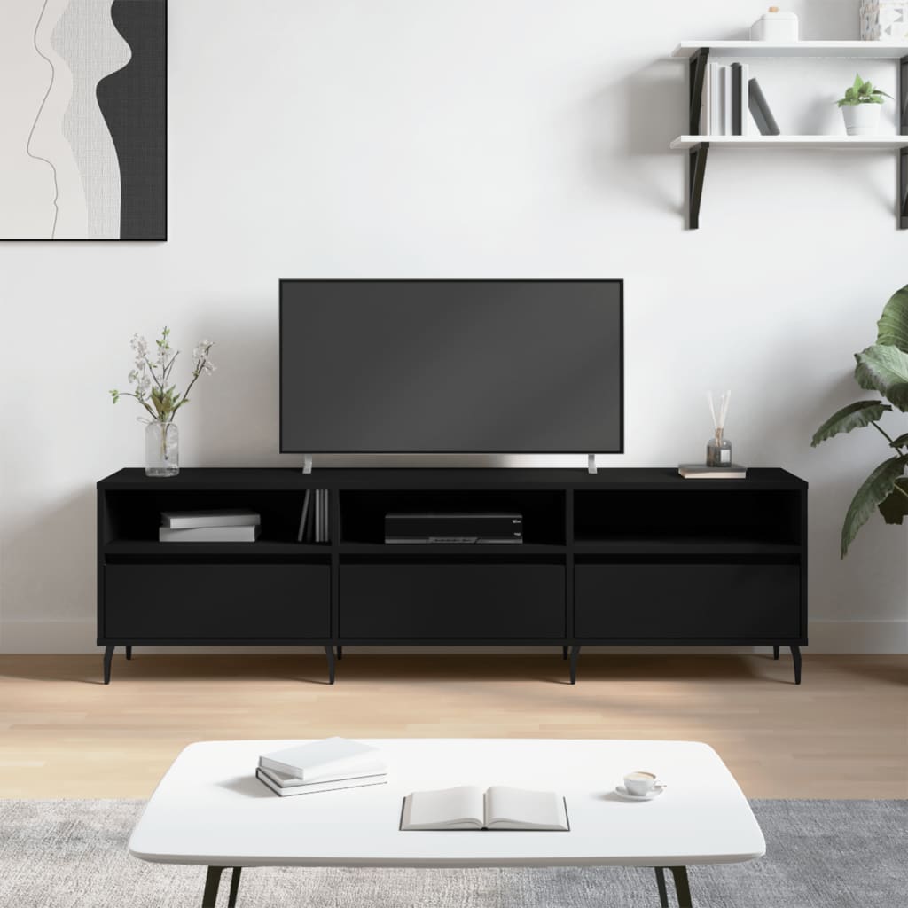 TV sideboard, black, 150x30x44.5 cm, processed wood